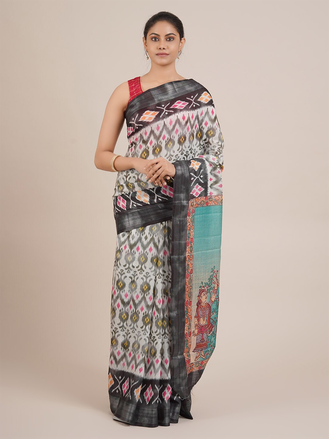 

Pothys Grey Printed Linen Blend Saree