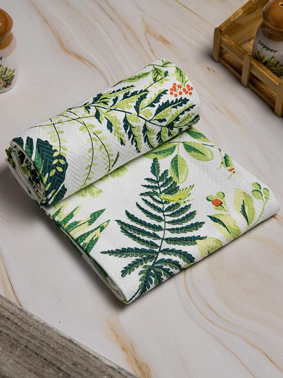 

happywagon Tropical Leaves Cotton Kitchen Towels, White