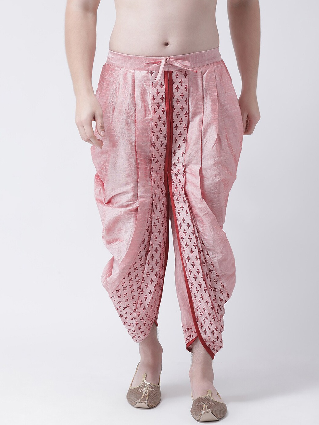 

DEYANN Men Pink & Red Printed Dupion Silk Dhotis