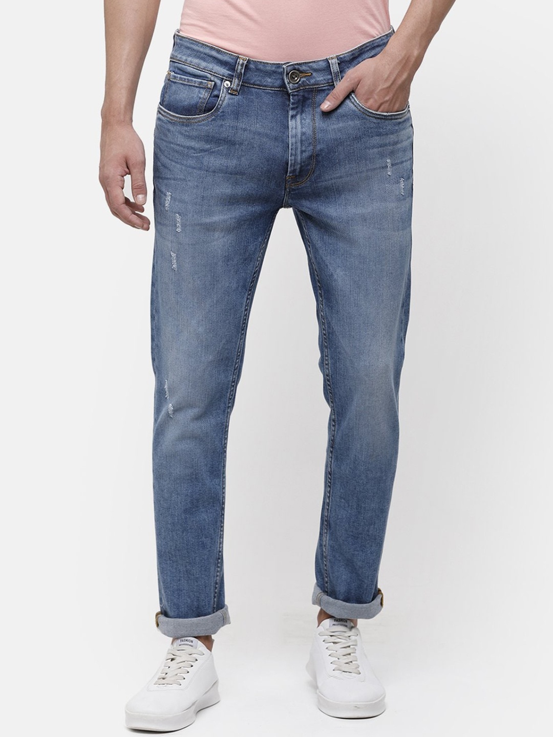 

Voi Jeans Men Blue Skinny Fit Mid-Rise Low Distress Jeans
