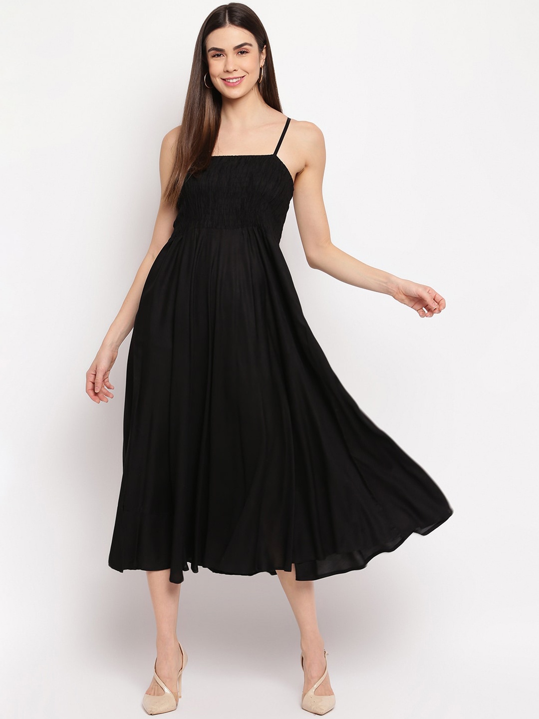 

Aawari Women Black Solid Fit and Flare Dress