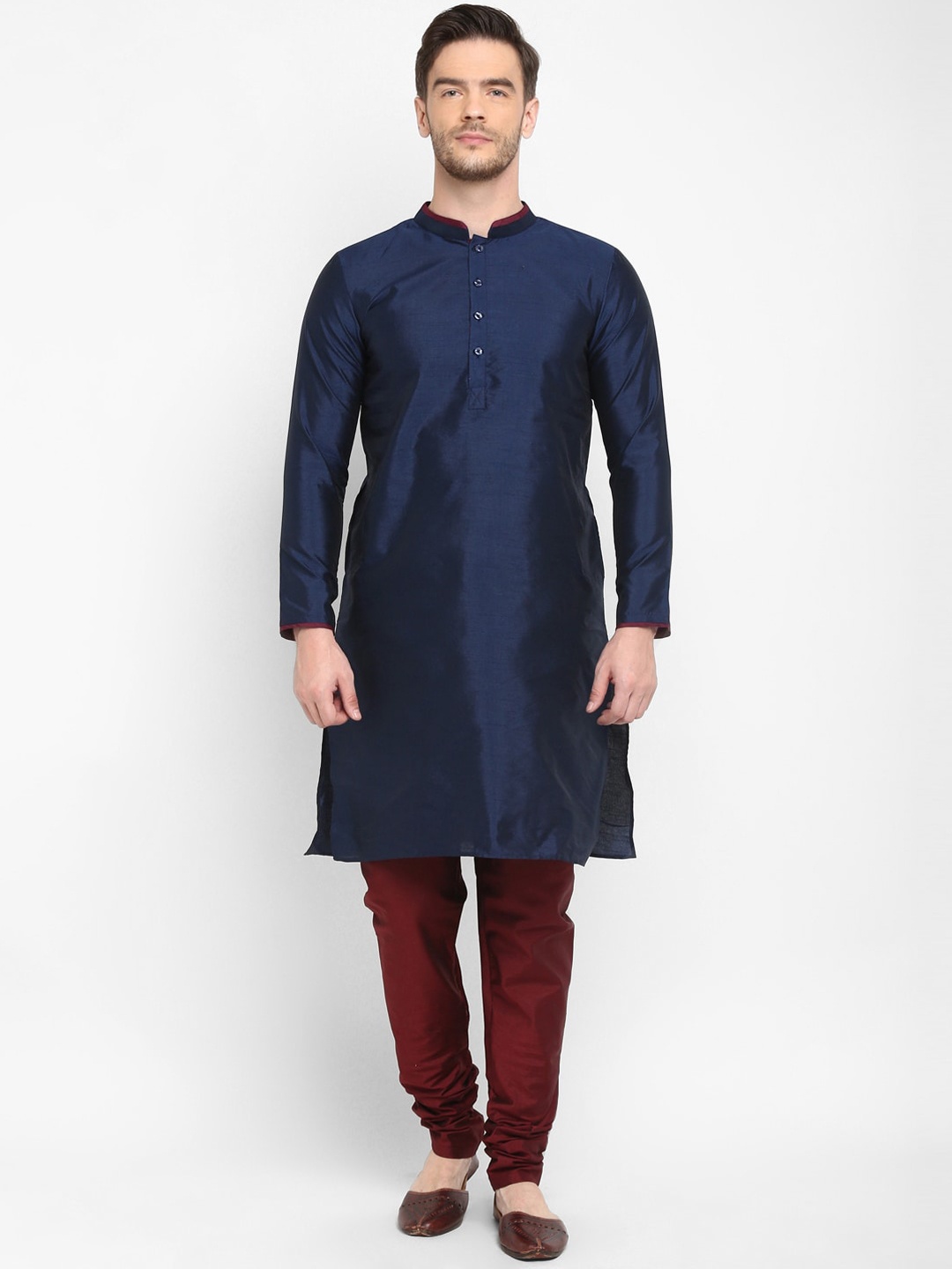 

hangup trend Men Navy Blue & Maroon Solid Kurta with Churidar