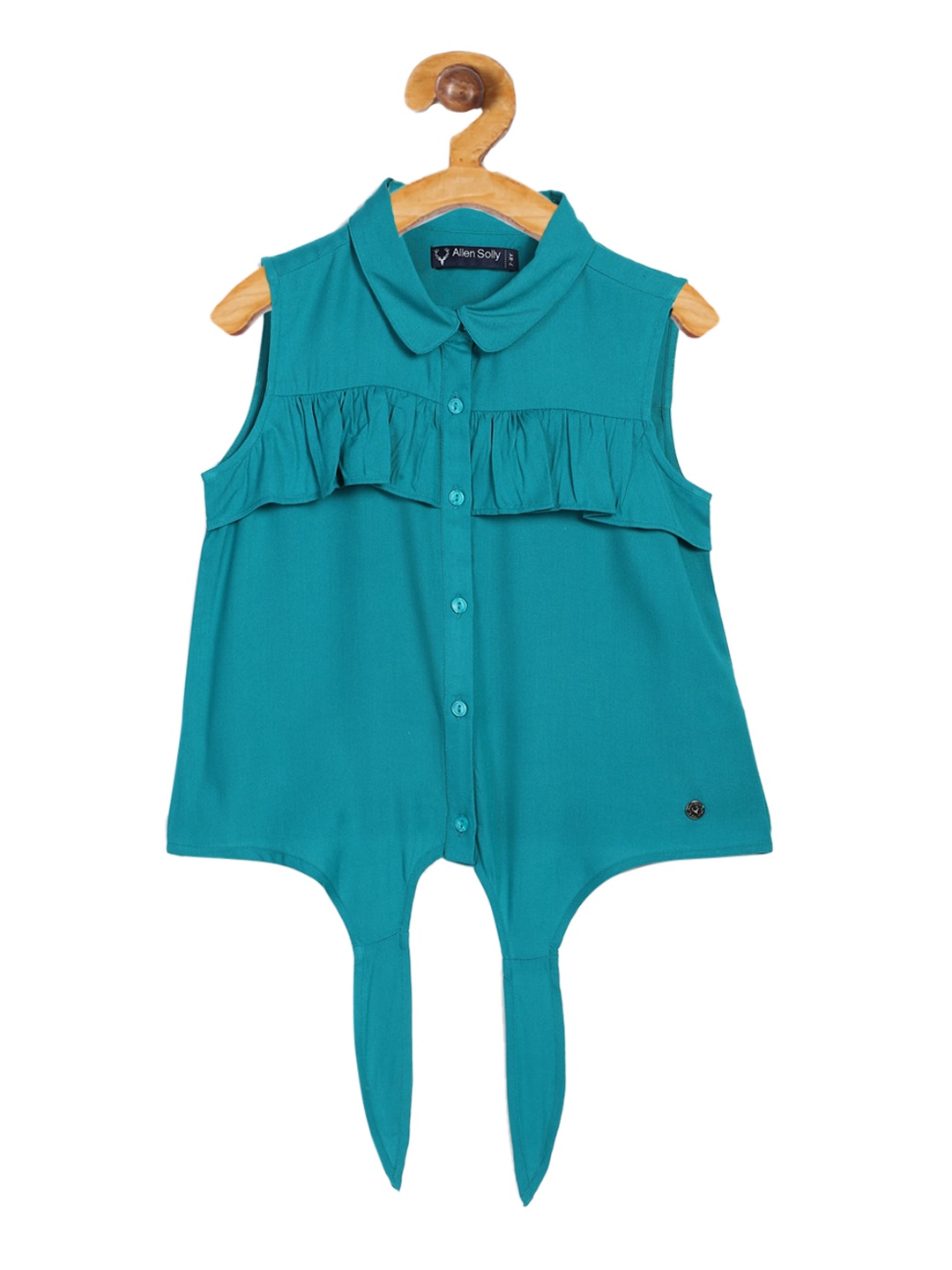 

Allen Solly Junior Girls Teal Blue Peter Pan Collar Shirt Style Top
