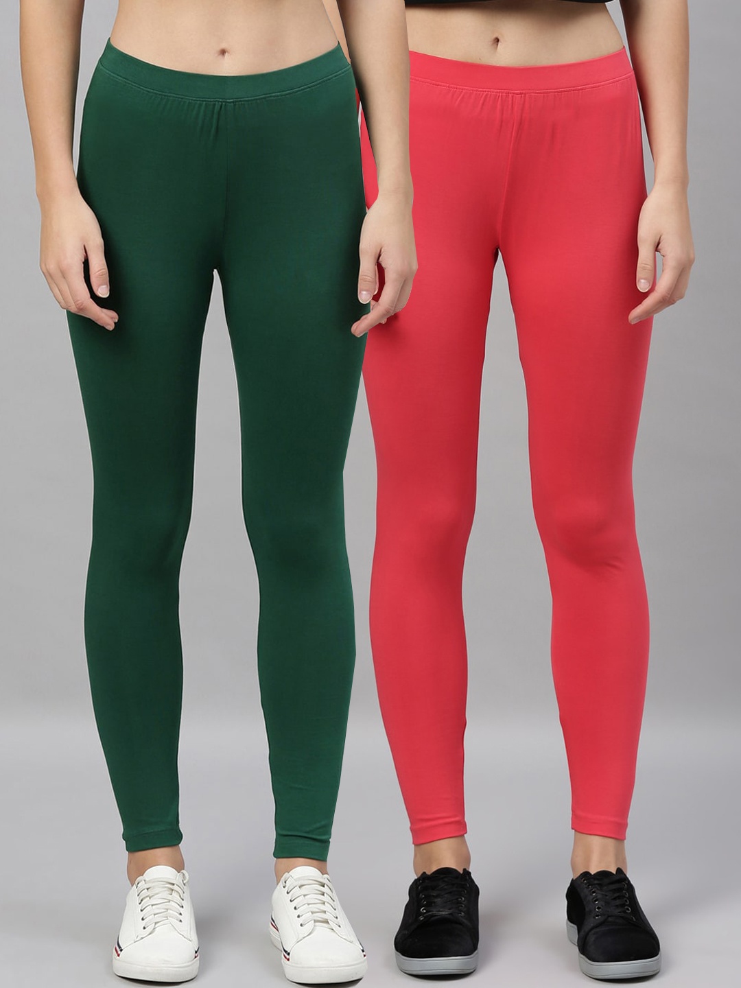 

Kryptic Women Pack of 2 Solid Ankle-Length Leggings, Coral