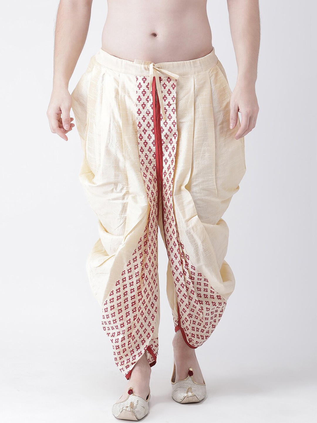 

DEYANN Men Red & Cream-Coloured Printed Dupion Silk Dhoti