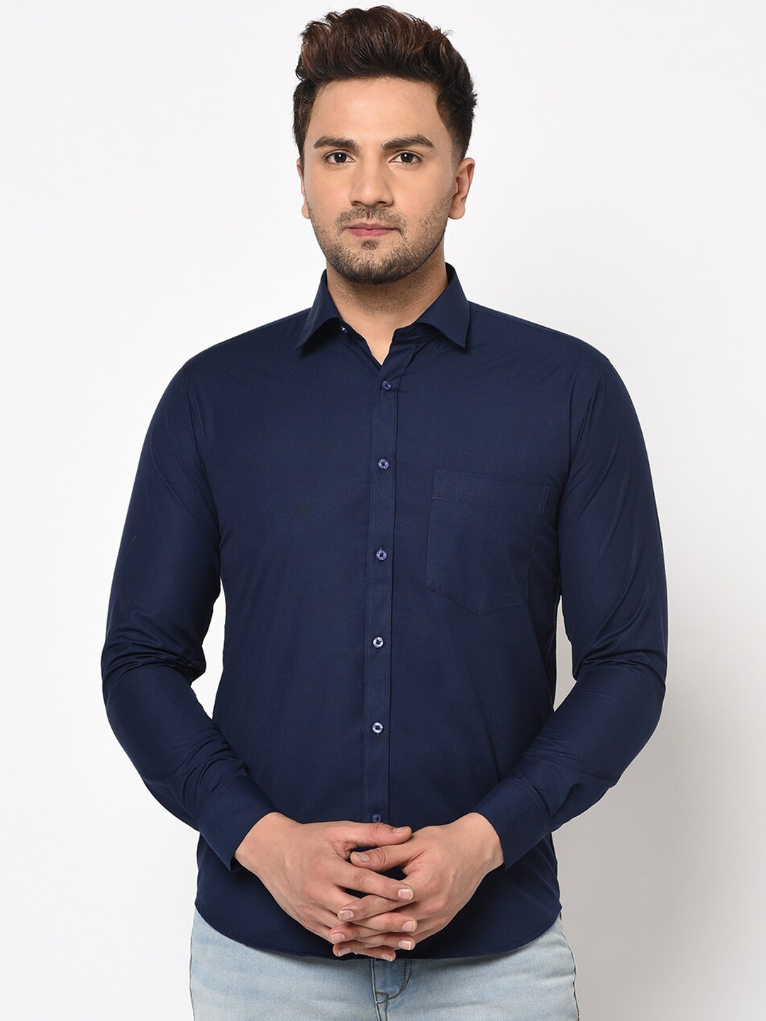 

Spirit Men Navy Blue Regular Fit Solid Casual Shirt