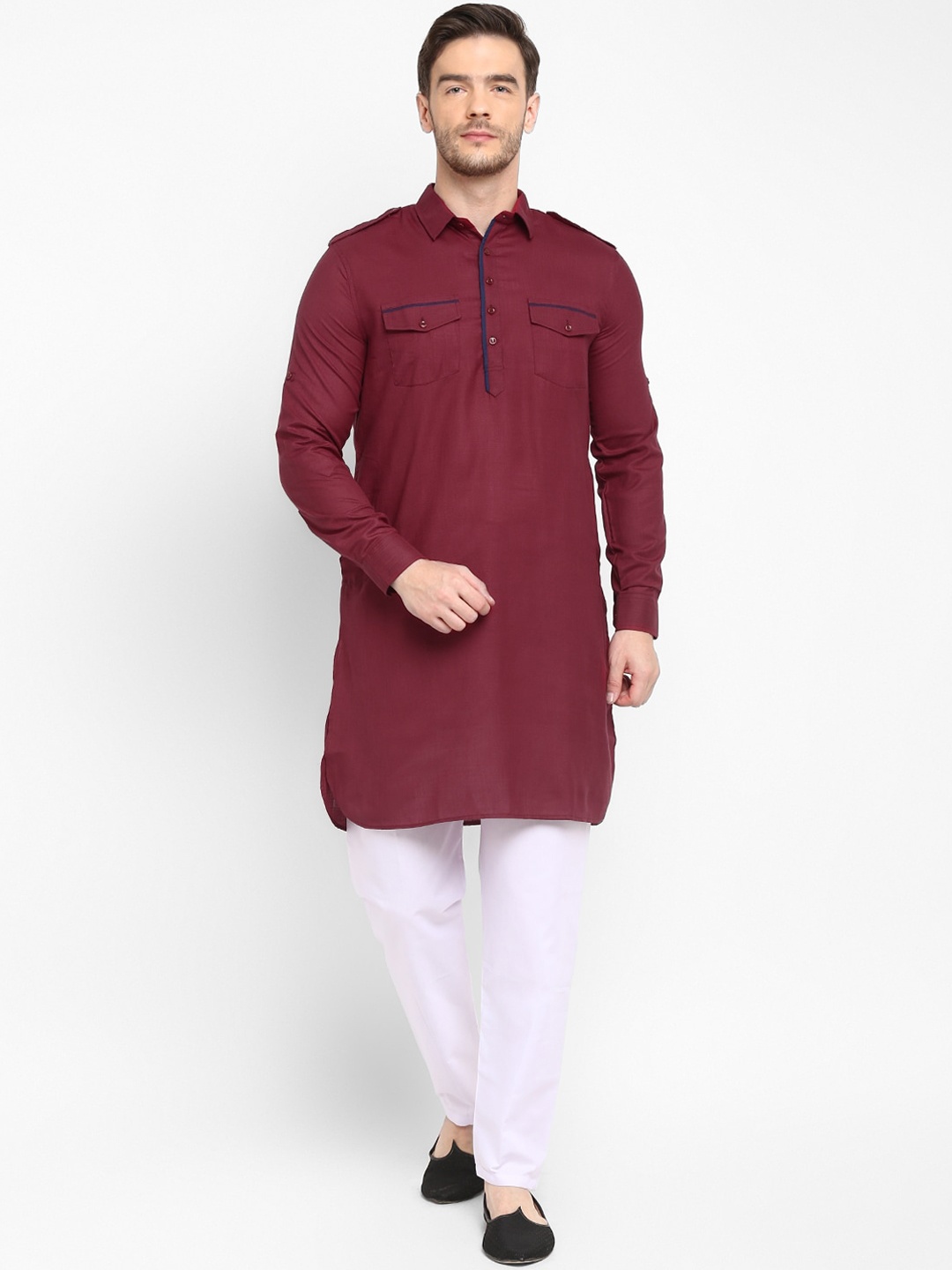 

hangup trend Men Maroon & White Solid Kurta with Pyjamas