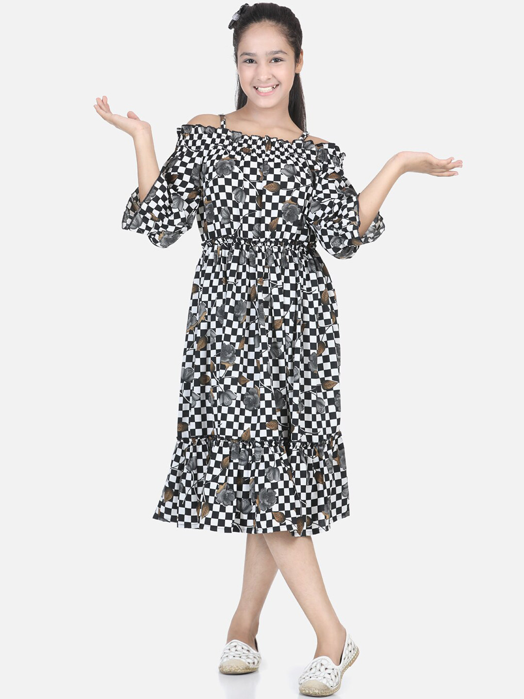 

Cutiekins Girls Black & White Printed Fit & Flare Dress