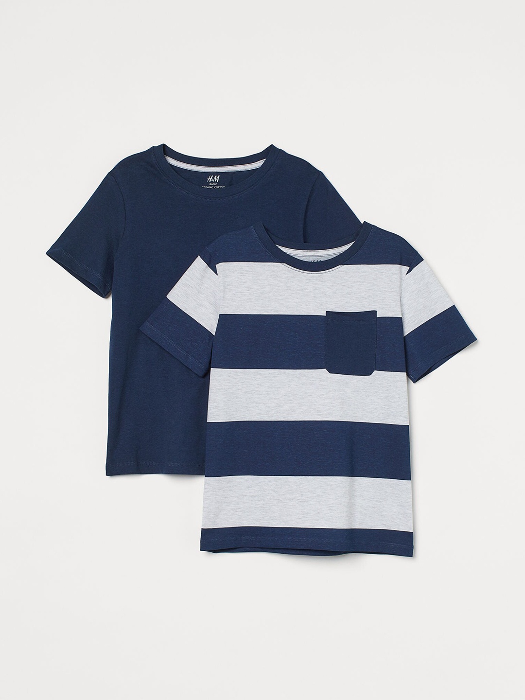 

H&M Boys Blue & Grey Striped 2-Pack Cotton T-shirts