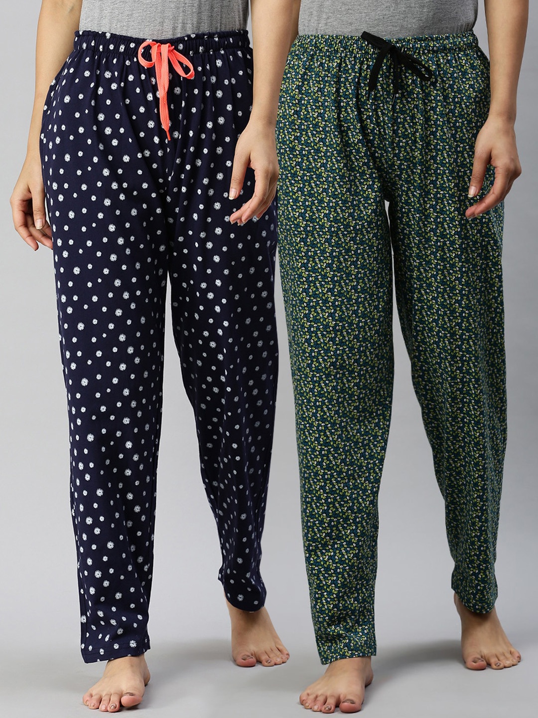 

Kryptic Women Pack of 2 Printed Pure Cotton Relaxed Fit Lounge Pants, Navy blue