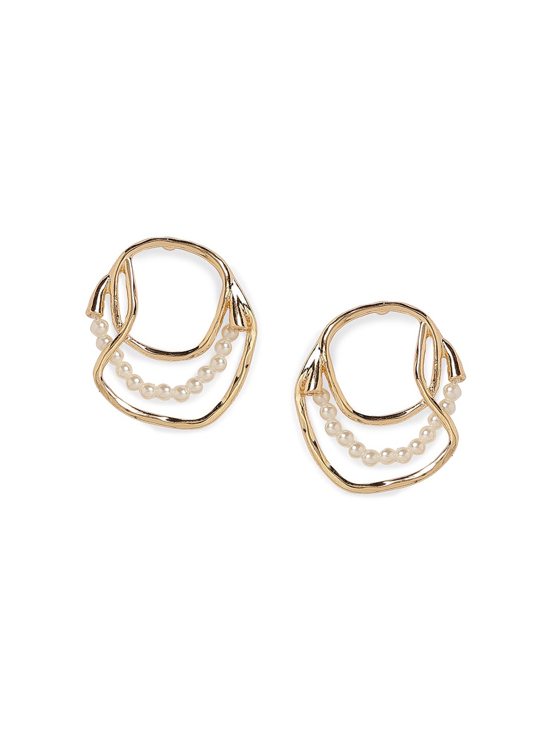 

20Dresses White & Gold-Toned Beaded Contemporary Drop Earrings