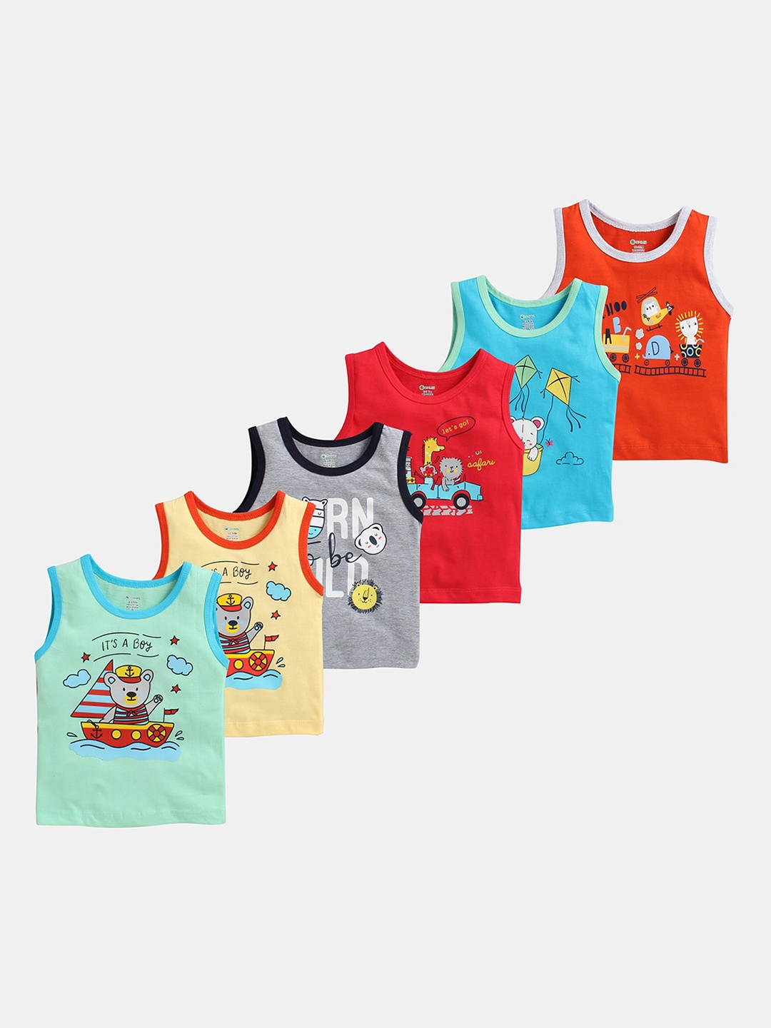 

OHMS Boys Pack of 6 Cotton Printed Slim Fit Round Neck T-shirt, Multi