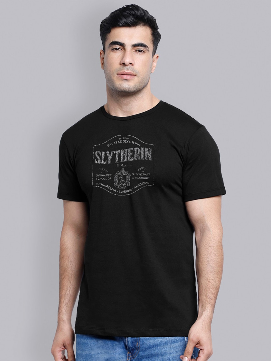 

Free Authority Men Black Green Printed Round Neck Pure Cotton T-shirt