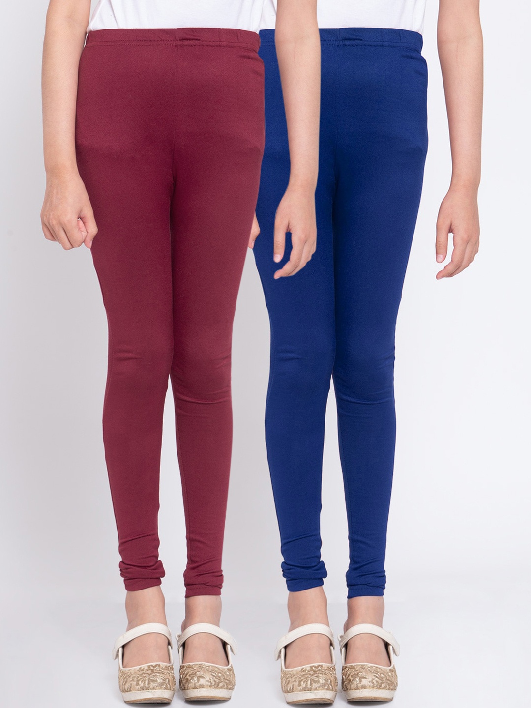 

KLOTTHE Girls Pack Of 2 Multi Solid Ankle-Length Leggings
