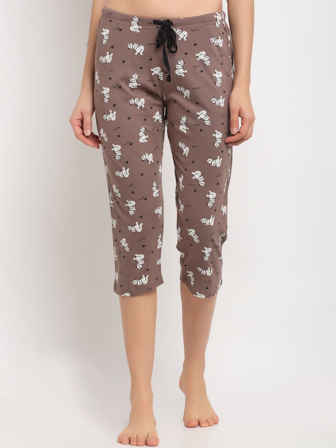 

Kanvin Women Brown & White Printed Pure Cotton Lounge Capris