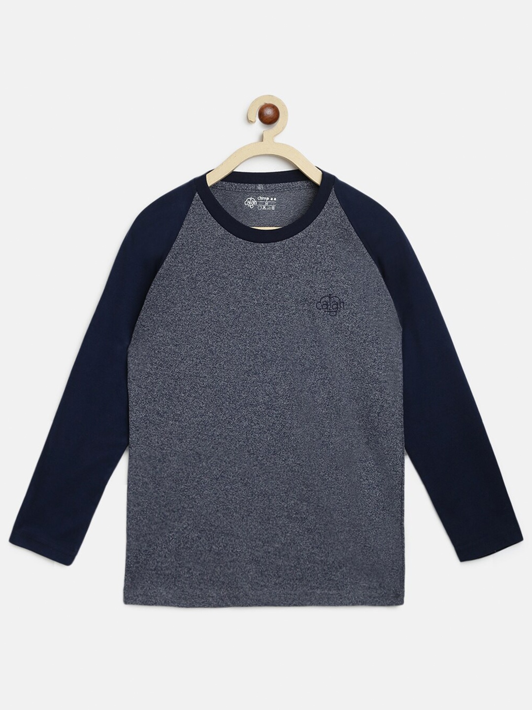 

CHIMPRALA Boys Navy Blue Speckled Effect Cotton Round Neck Sports T-shirt