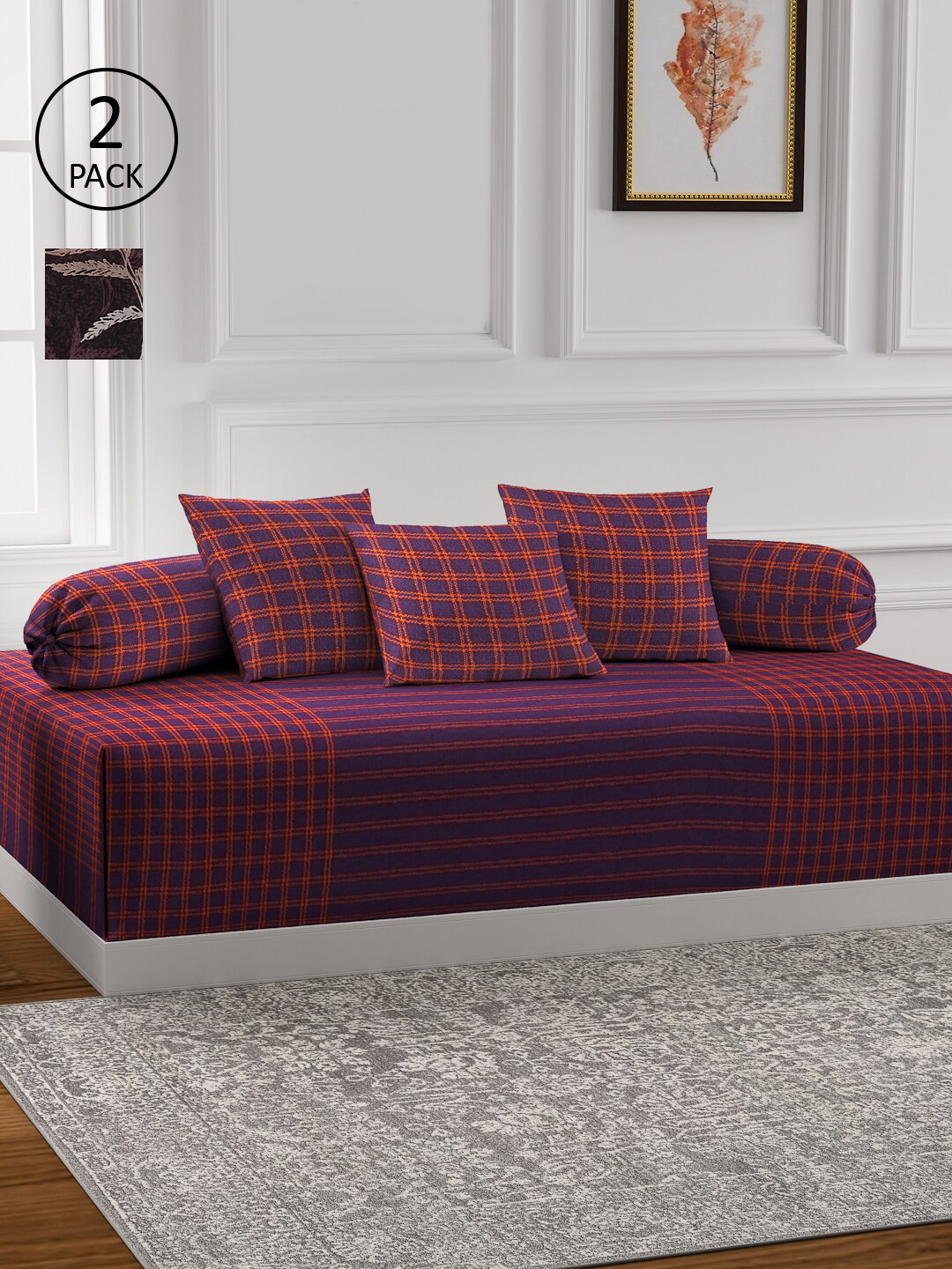 

KLOTTHE Set of 2 Printed Cotton Single Bedsheet With 4 Bolster Covers & 6 Cushion Covers, Brown