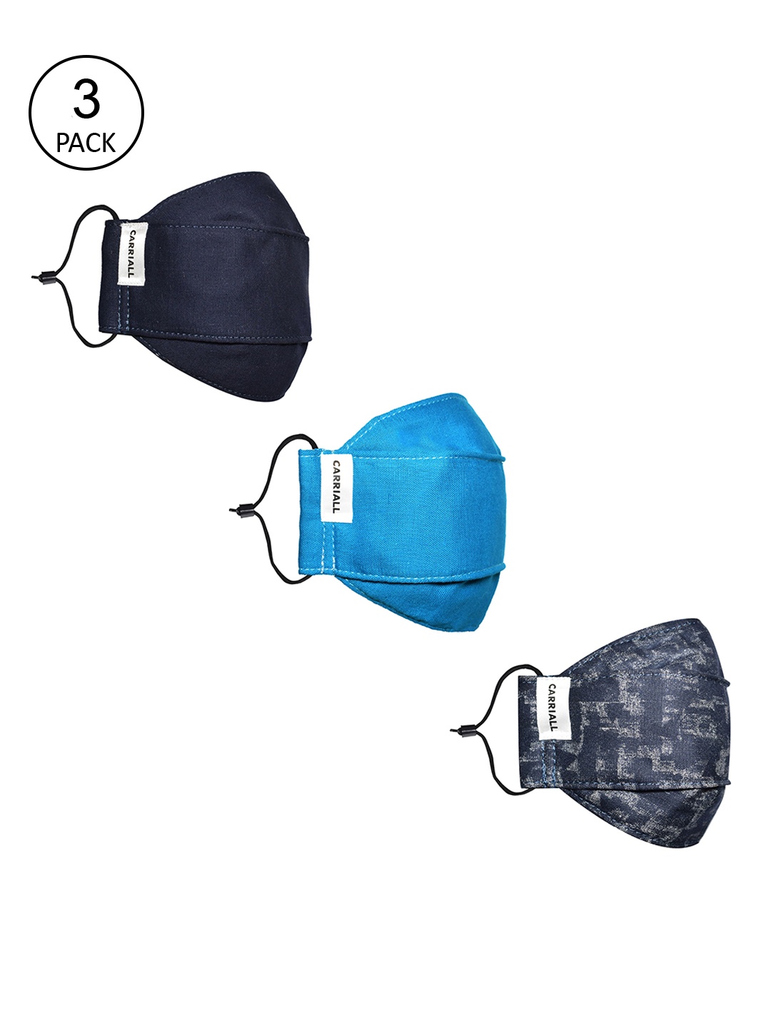 CARRIALL Unisex Pack Of 3 Assorted 3-Ply Cotton Masks