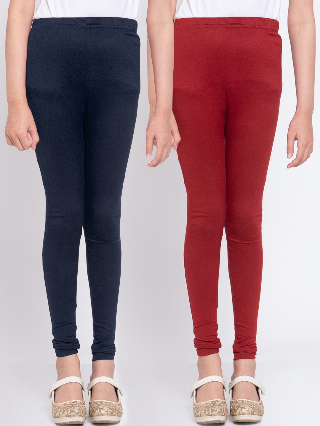 

KLOTTHE Girls Pack Of 2 Solid Ankle-Length Leggings, Red
