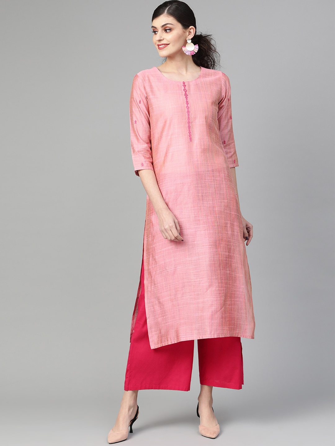 

Varanga Women Pink Woven Design Straight Kurta