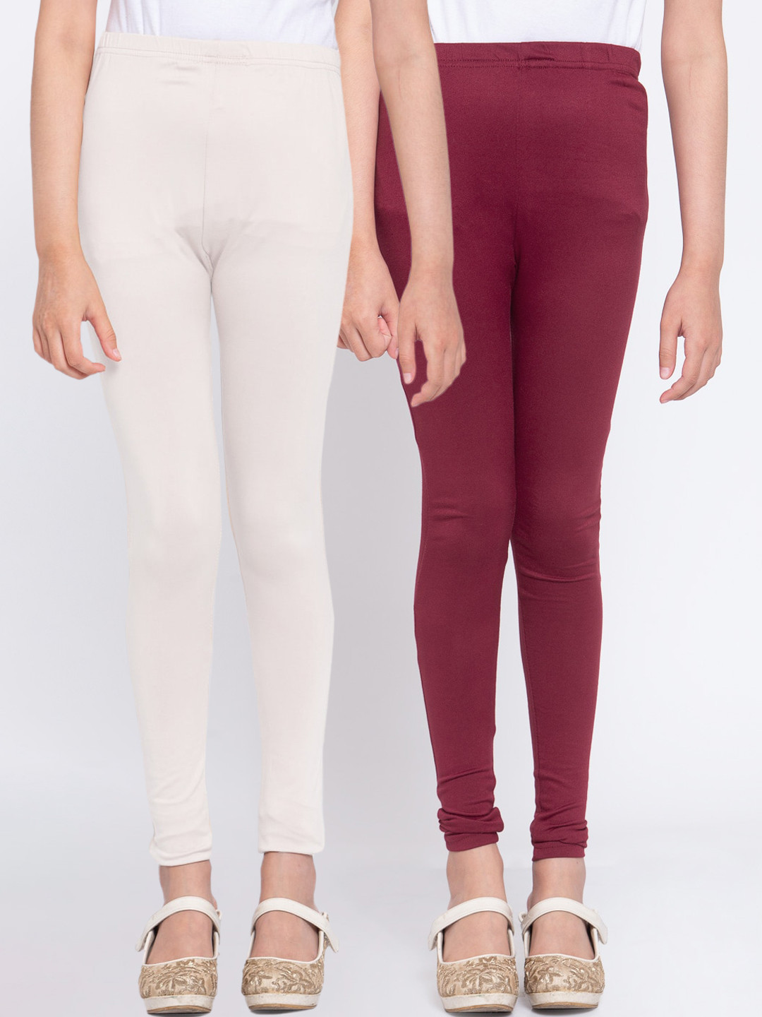 

KLOTTHE Girls Pack Of 2 Solid Ankle-Length Leggings, Maroon