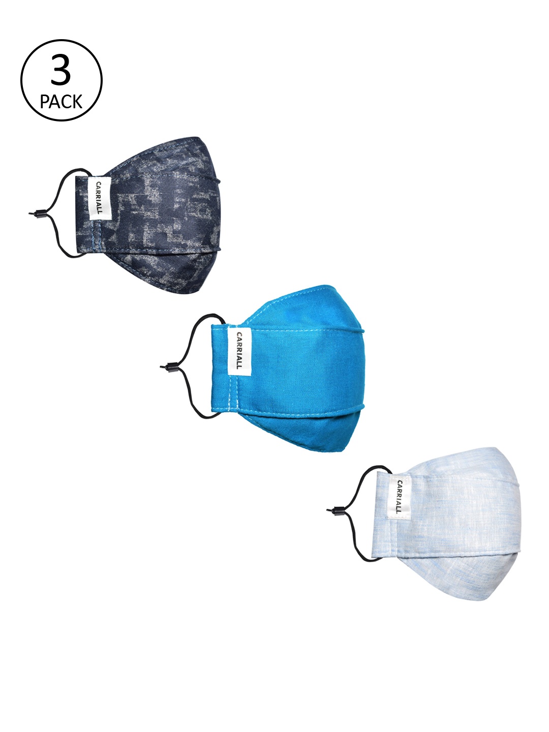 

CARRIALL Unisex Pack Of 3 Assorted 3-Ply Reusable Cotton Cloth Face Masks