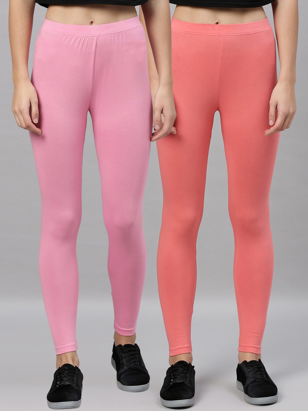 

Kryptic Women Pack of 2 Solid Ankle-Length Leggings, Pink