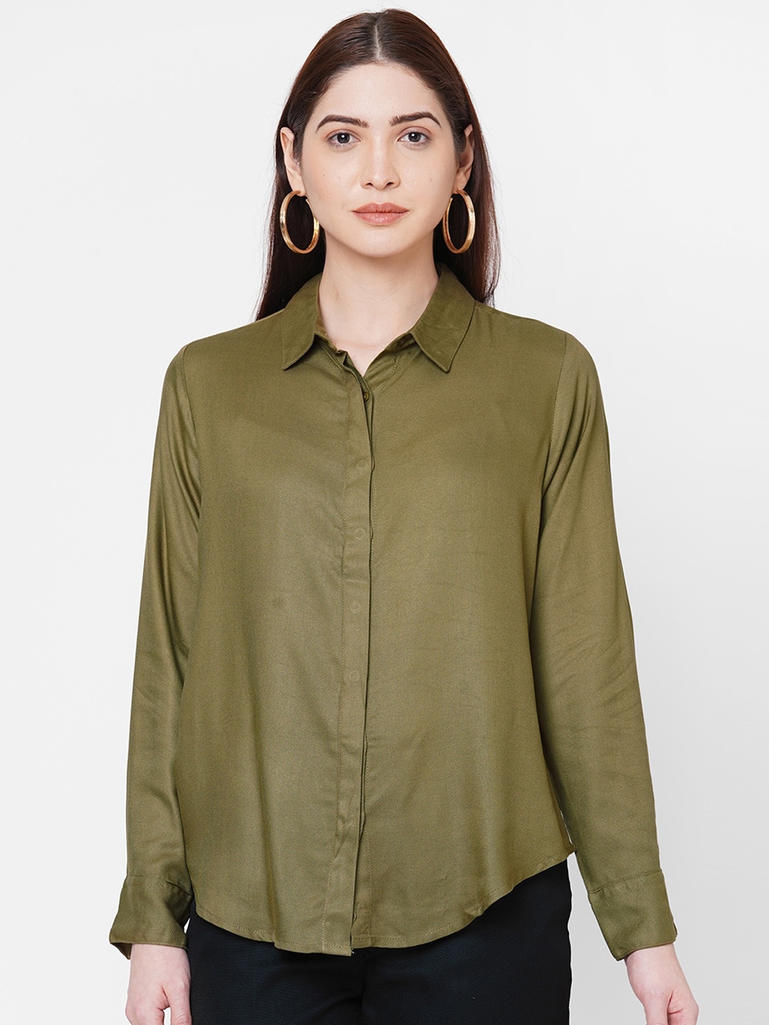 

109F Women Olive Green Regular Fit Solid Casual Shirt