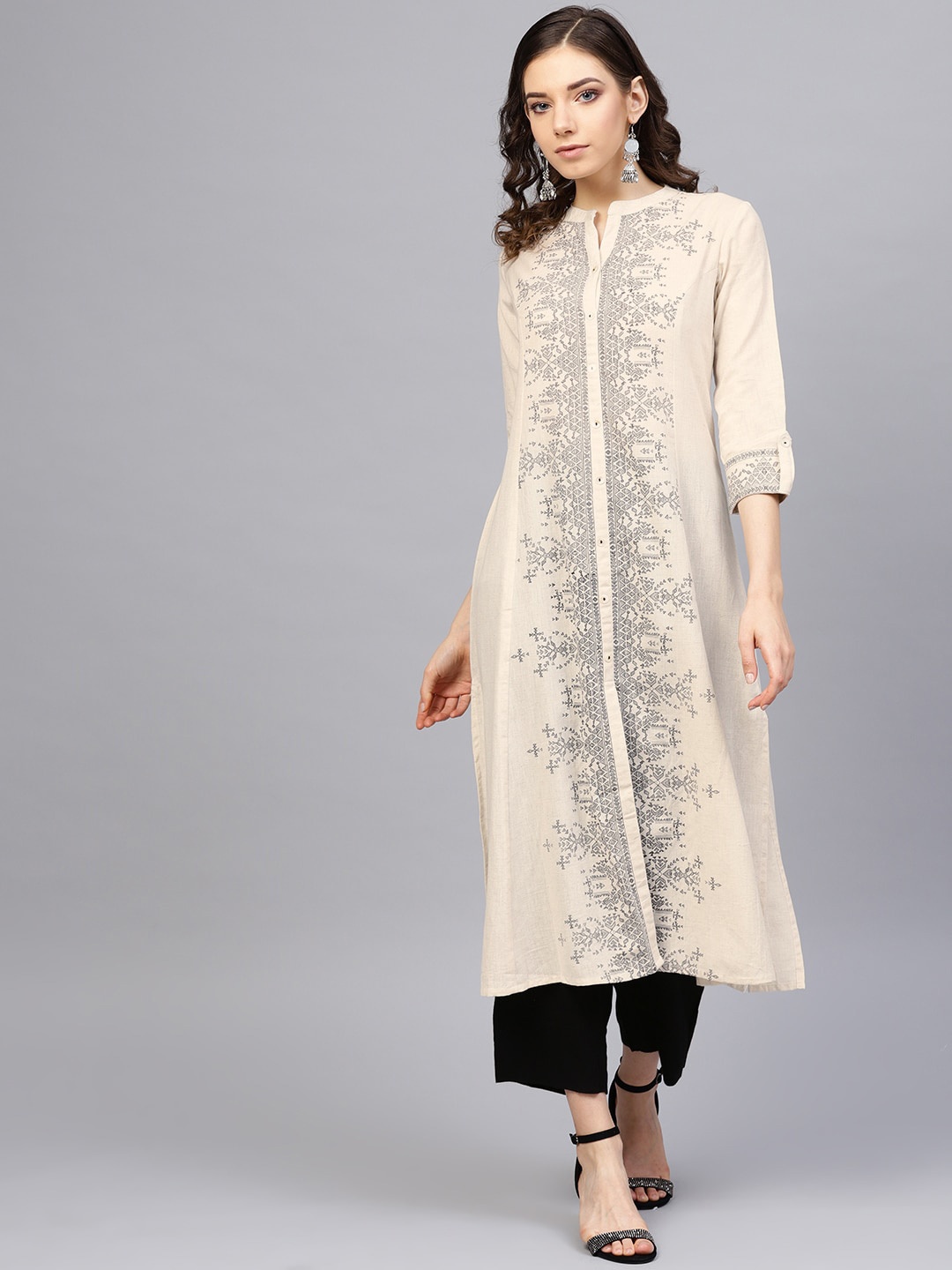 

Varanga Women Off White Ethnic Motifs Printed Kurta