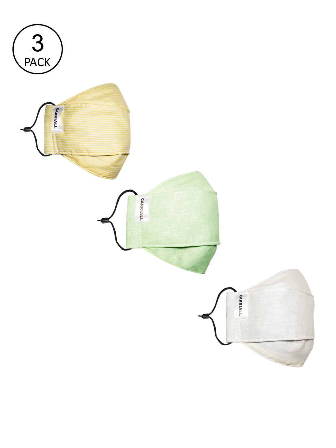 

CARRIALL Unisex Pack Of 3 Assorted 3-Ply Cotton Reusable Cloth Masks