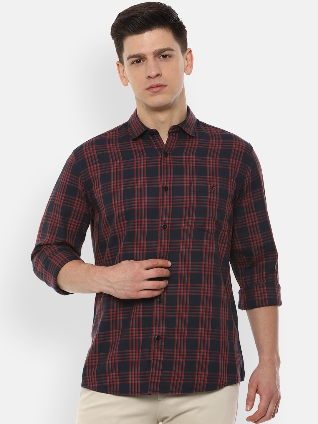 

Louis Philippe Jeans Men Black & Red Slim Fit Checked Cotton Casual Shirt