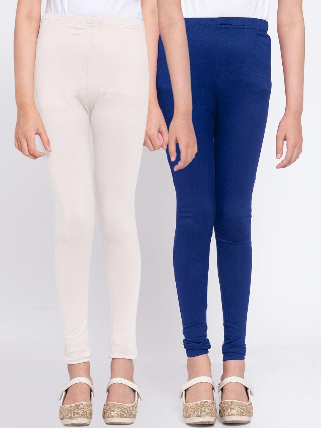 

KLOTTHE Girls Pack Of 2 Solid Ankle-Length Leggings, Multi