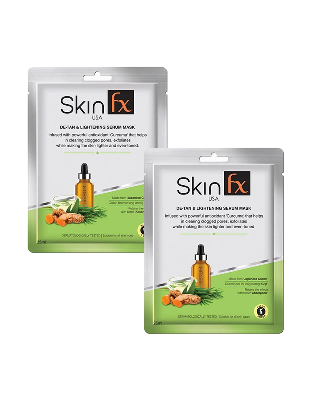 

Skin Fx Set of 2 De-tan and Lightening Serum Masks, White