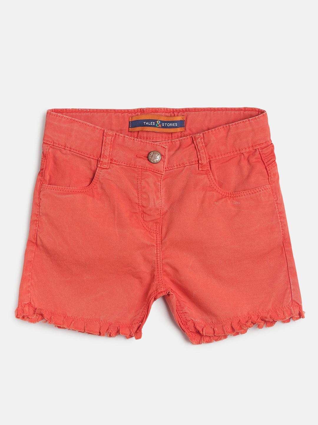 

TALES & STORIES Girls Orange Solid Cotton Regular Fit Shorts
