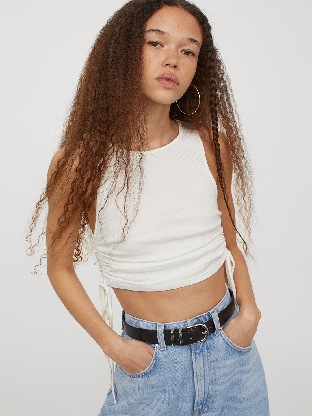 H&M White Drawstring Vest Top