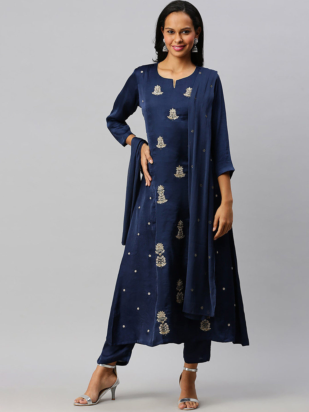 

Soch Women Blue Embroidered Kurta with Trousers & Dupatta