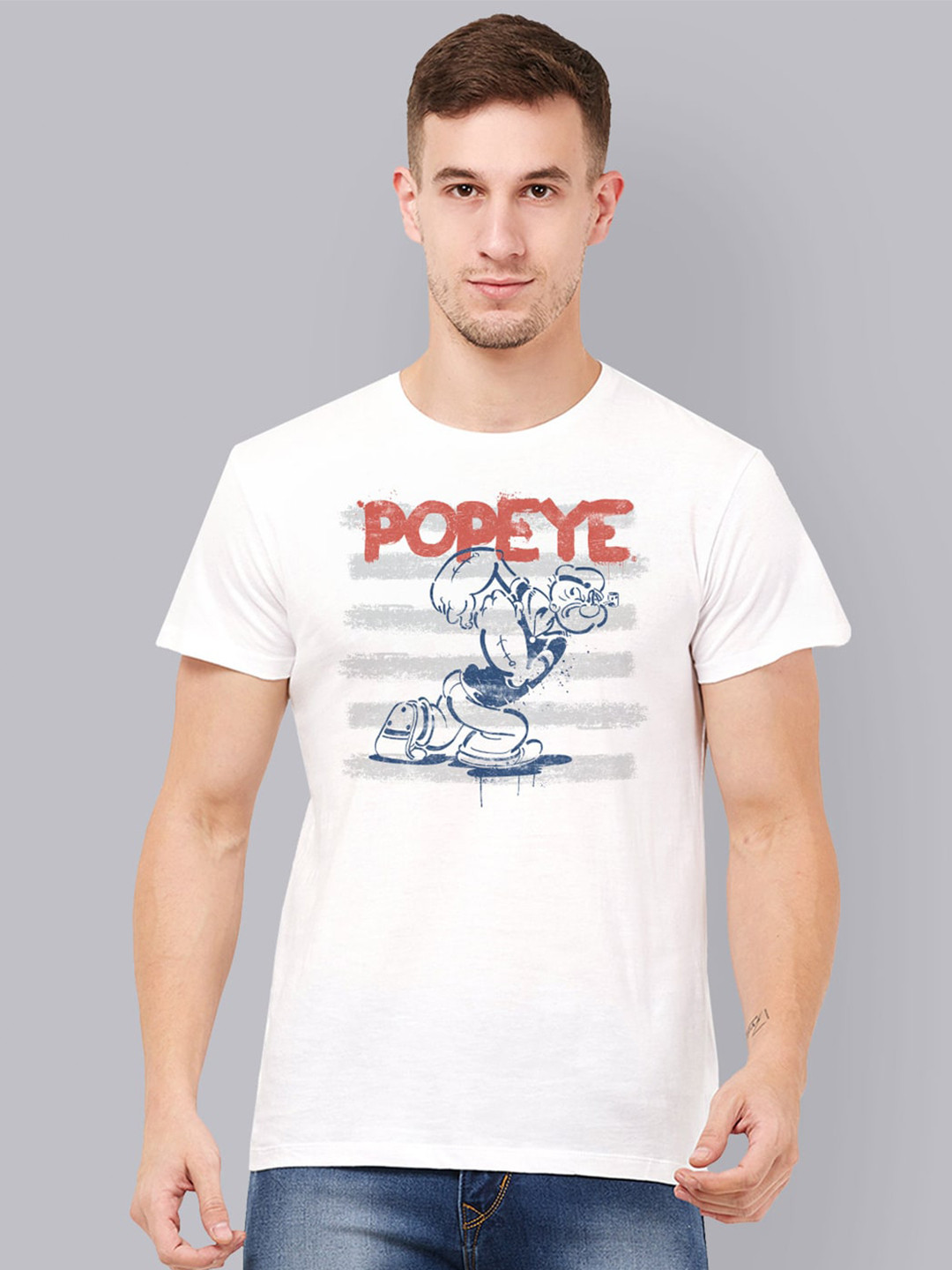 

Free Authority Men White Popeye Printed Round Neck T-shirt