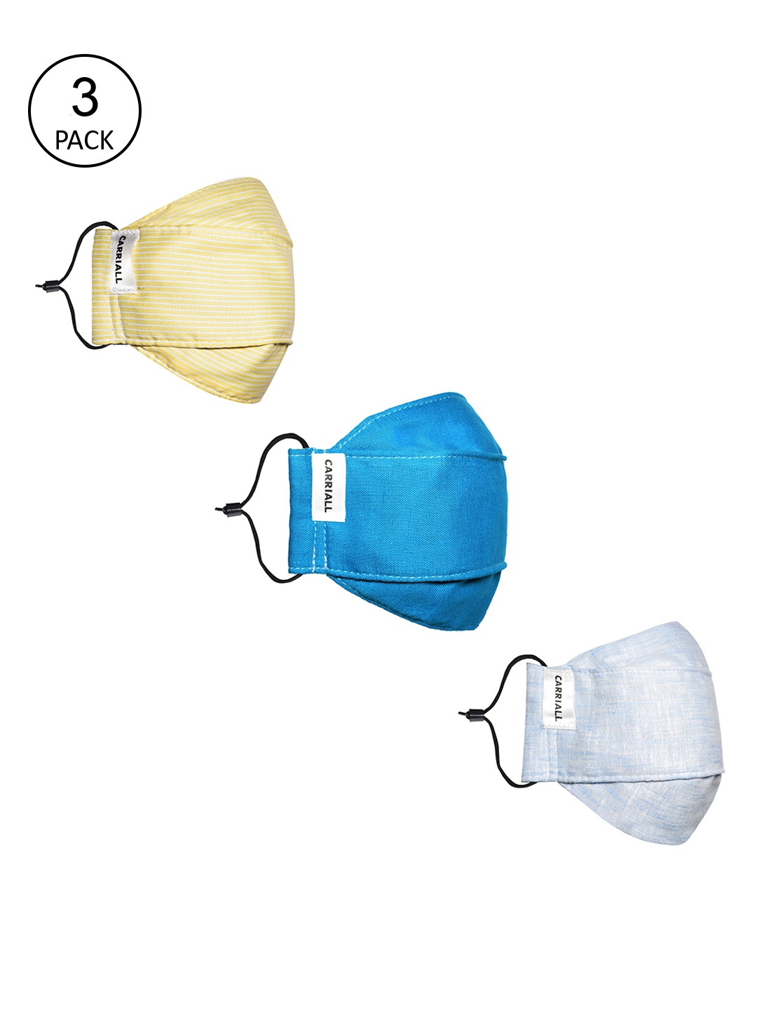 CARRIALL Unisex Pack Of 3 Assorted Reusable Outdoor 3-Ply Cloth Masks