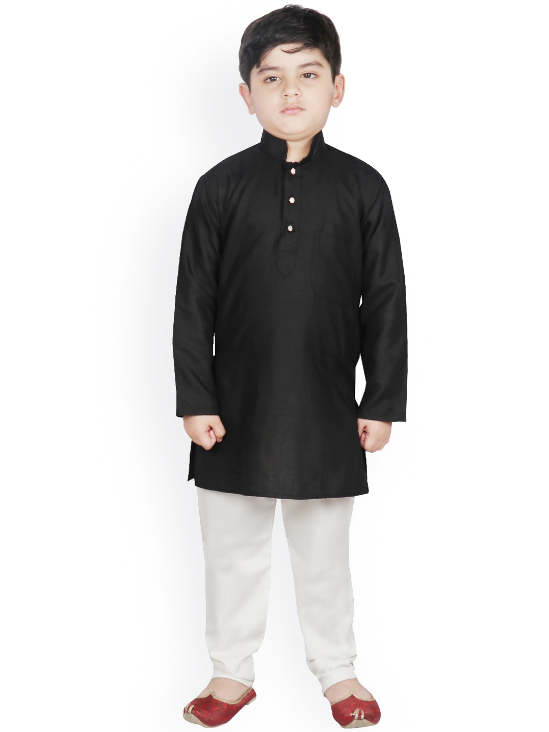 

SG YUVRAJ Boys Black & White Solid Kurta with Pyjama