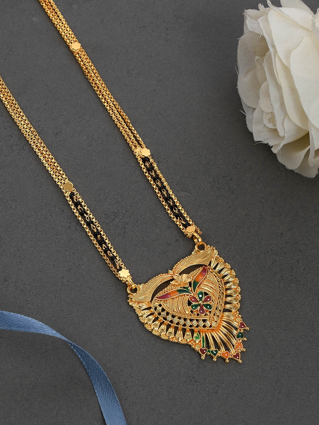 

Silvermerc Designs Black Gold-Plated Beaded Mangalsutra