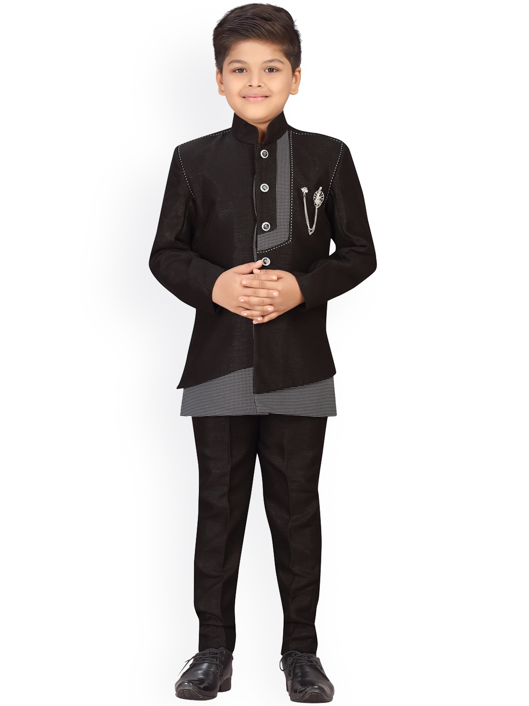 

Aj DEZInES Boys Black & White Solid Sherwani Set