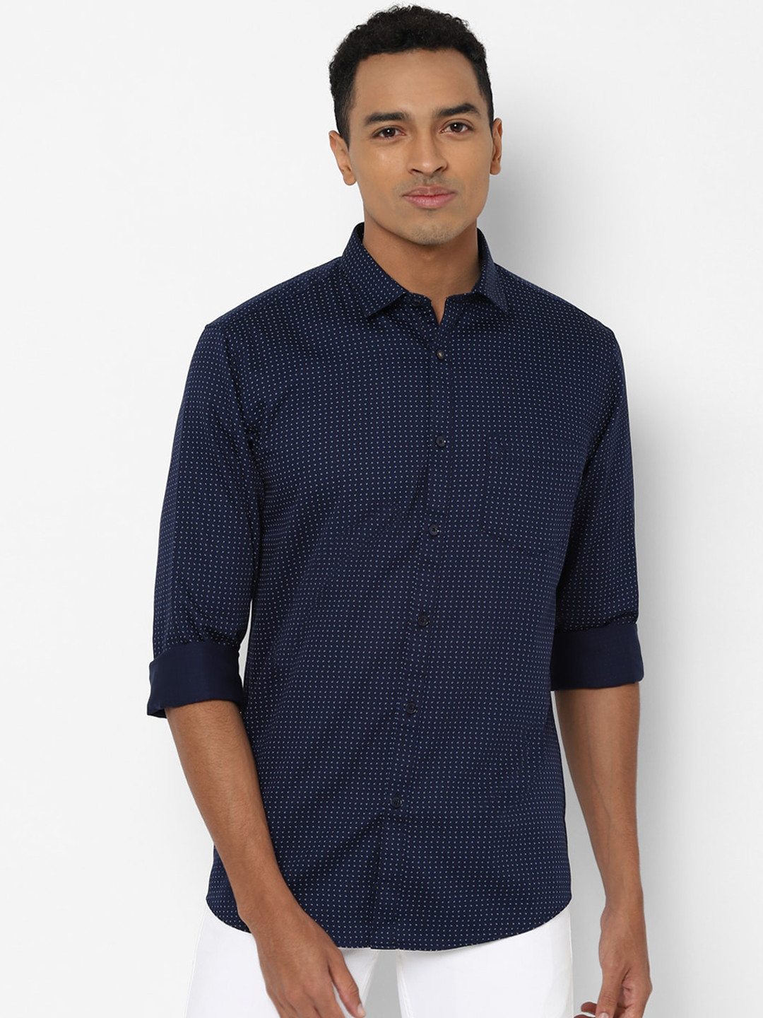 

Allen Solly Men Navy Blue Slim Fit Printed Cotton Casual Shirt