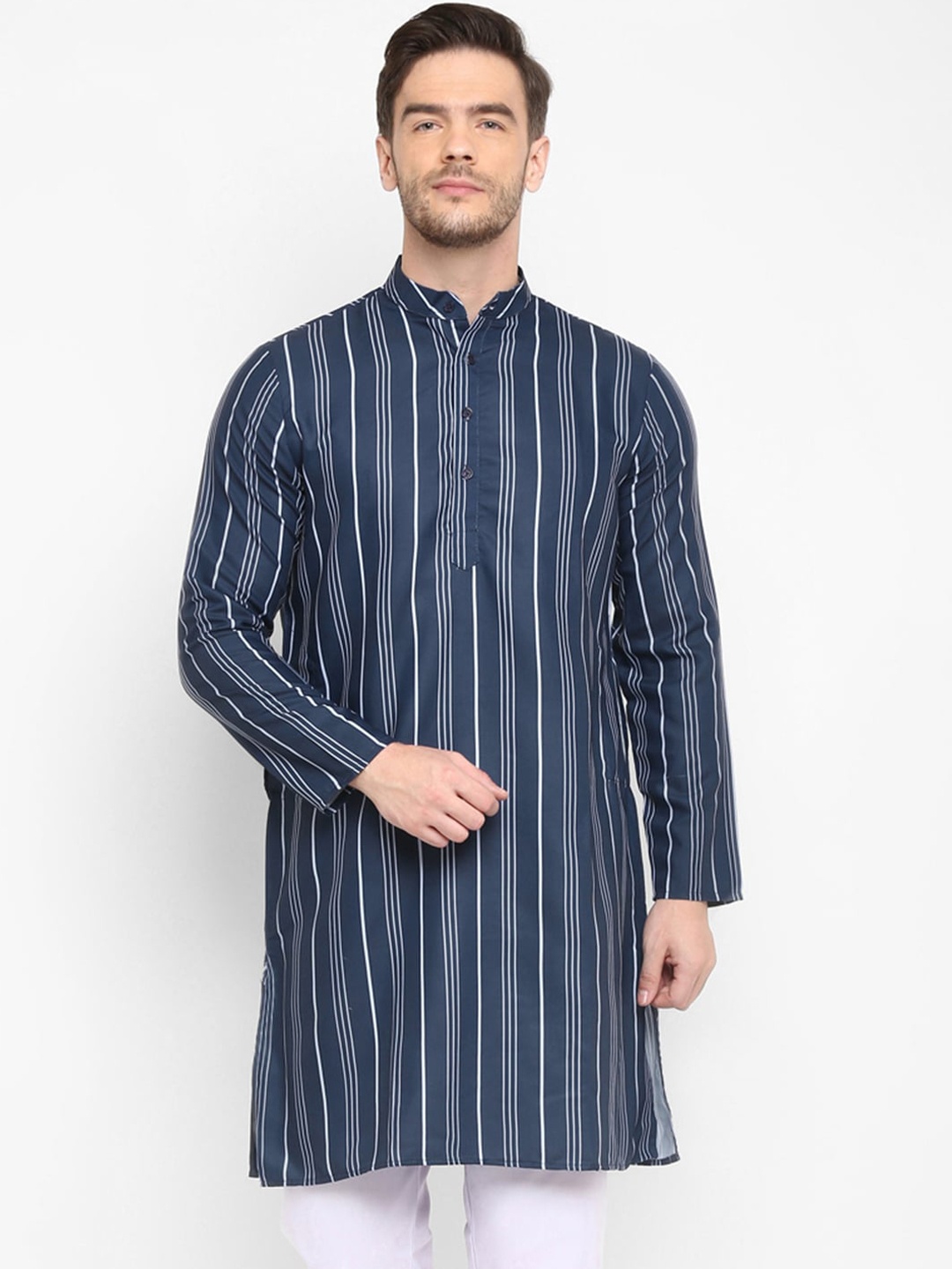 

hangup trend Men Blue & White Striped Straight Kurta