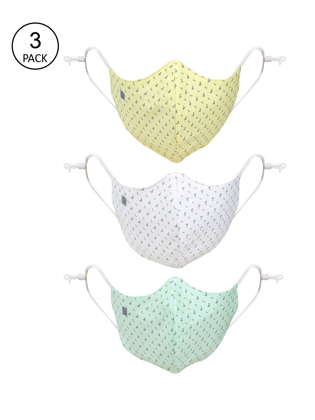 

Bonjour Women Pack Of 3 Printed 3-ply Cotton Reusable Outdoor Cloth Mask, Green