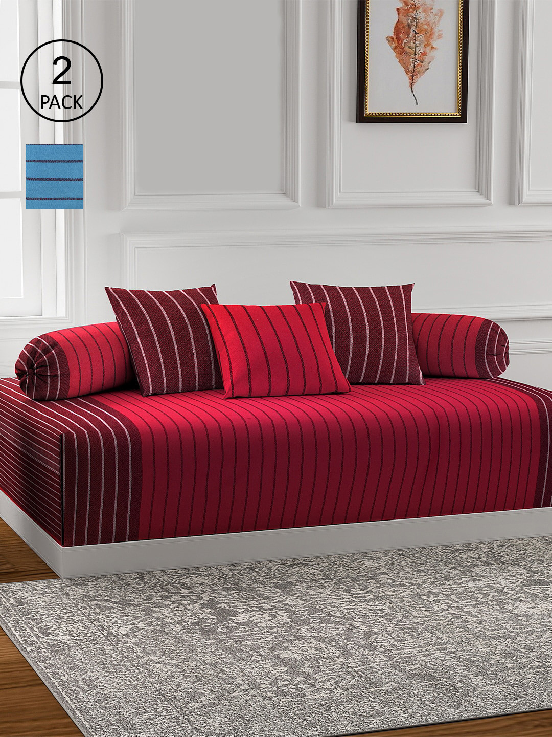 

KLOTTHE Set of 2 Striped Cotton Diwan Set, Multi