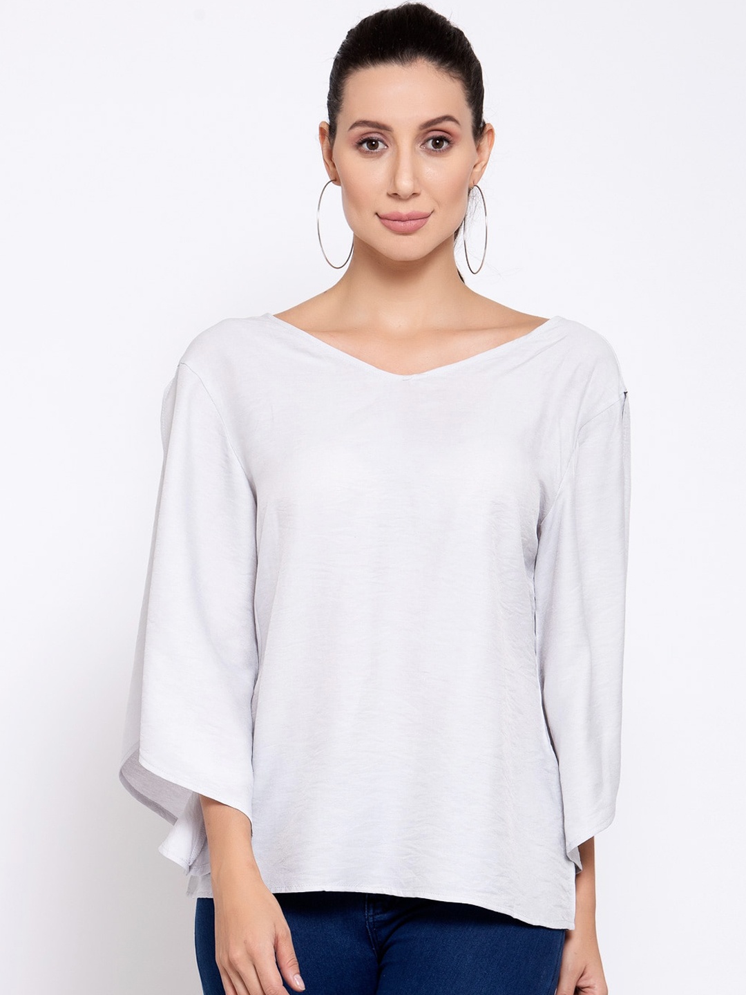 

iki chic Grey Bow Knot Flared Sleeve Top