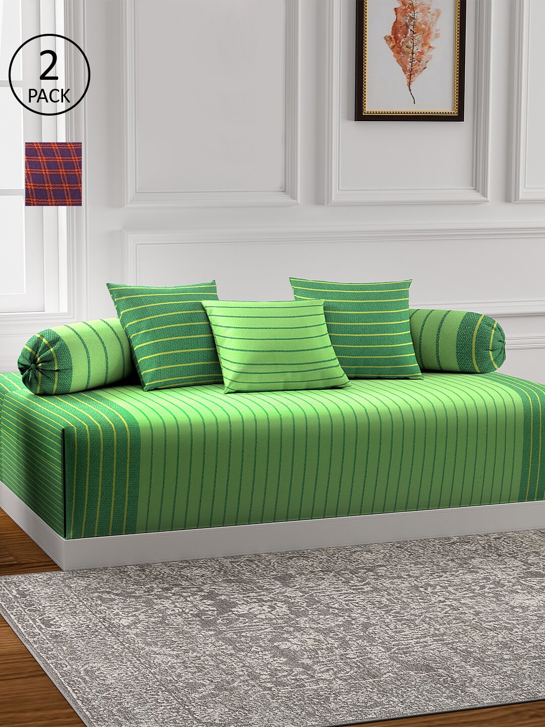 

KLOTTHE Set Of 2 Woven-Design Cotton Single Bedsheet With 4 Bolster Covers & 6 Cushion Covers, Purple