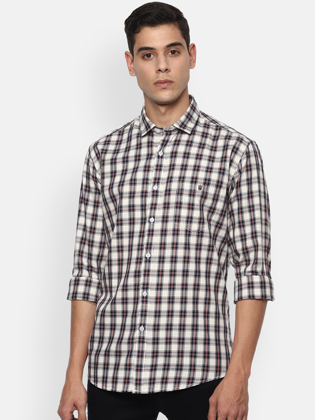 

Louis Philippe Jeans Men Off-White & Black Slim Fit Checked Cotton Casual Shirt