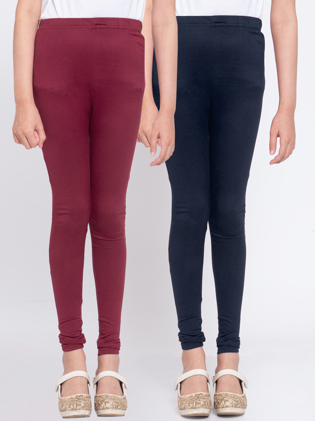 

KLOTTHE Girls Pack Of 2 Black & Maroon Solid Ankle-Length Leggings