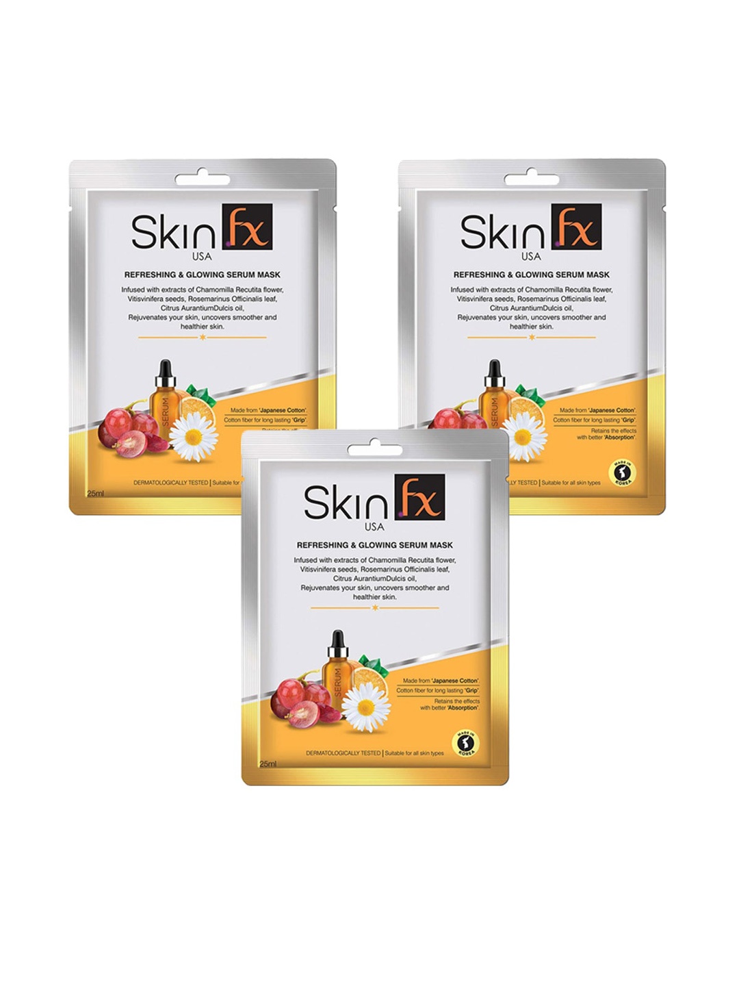 Skin Fx Set of 3 Refreshing & Glowing Serum Masks, White